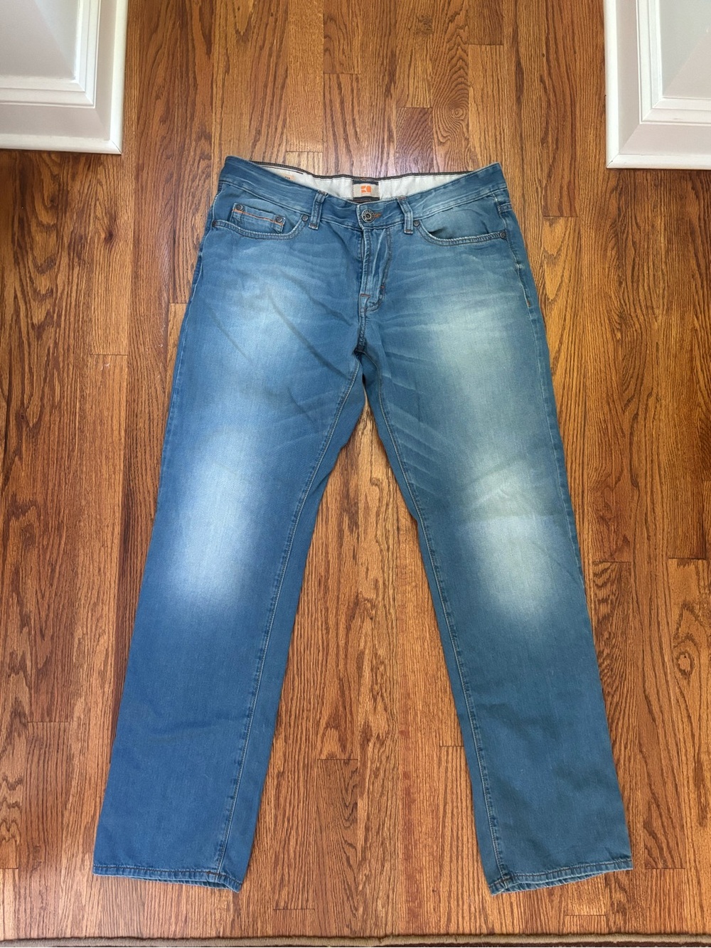 Hugo Boss men's faded blue straight jeans